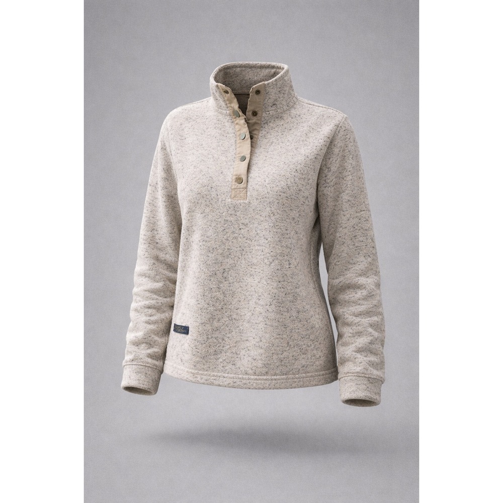 Simply Southern Womens Oatmeal Heather Quarter Snap Fleece‎ Pullover Sweater M
